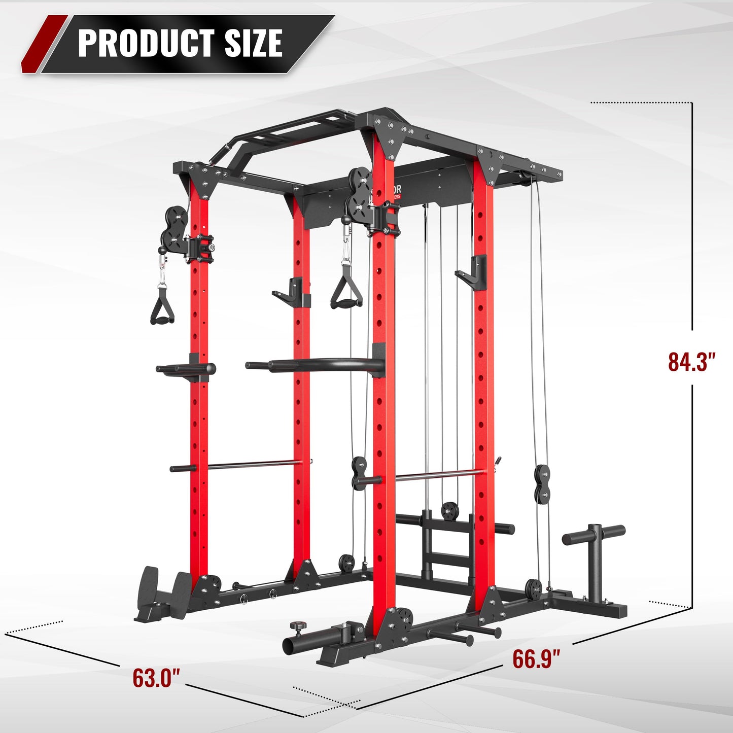 MAJOR LUTIE Fitness Power Cage with Weight Bench, PLM03 All-in-One 1400 lbs Capacity Multi-Function Power Rack with Adjustable Cable Crossover System and More Attachment 2023 Version (Red)
