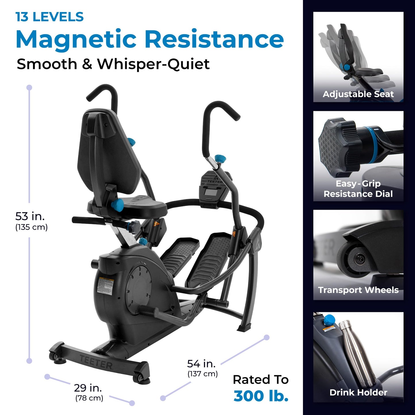 Teeter FreeStep LT3 - Recumbent Cross Trainer and Elliptical (LT3 + Mat + Gel Seat Bundle)