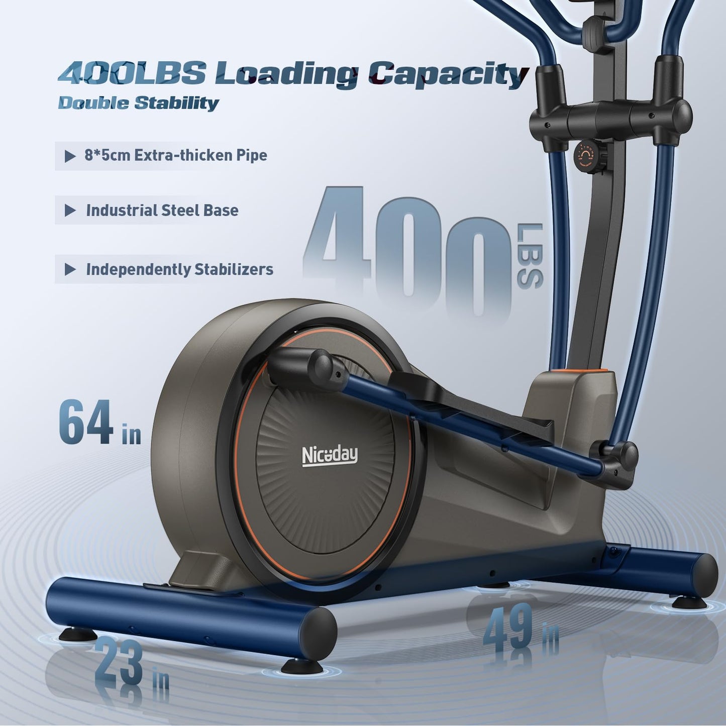 Niceday Elliptical Machine, Elliptical Exercise Machine for Home Use with Hyper-Quiet Magnetic Driving System,18IN Stride, 16 Resistance Levels, 400LBS Loading Capacity, App Supported