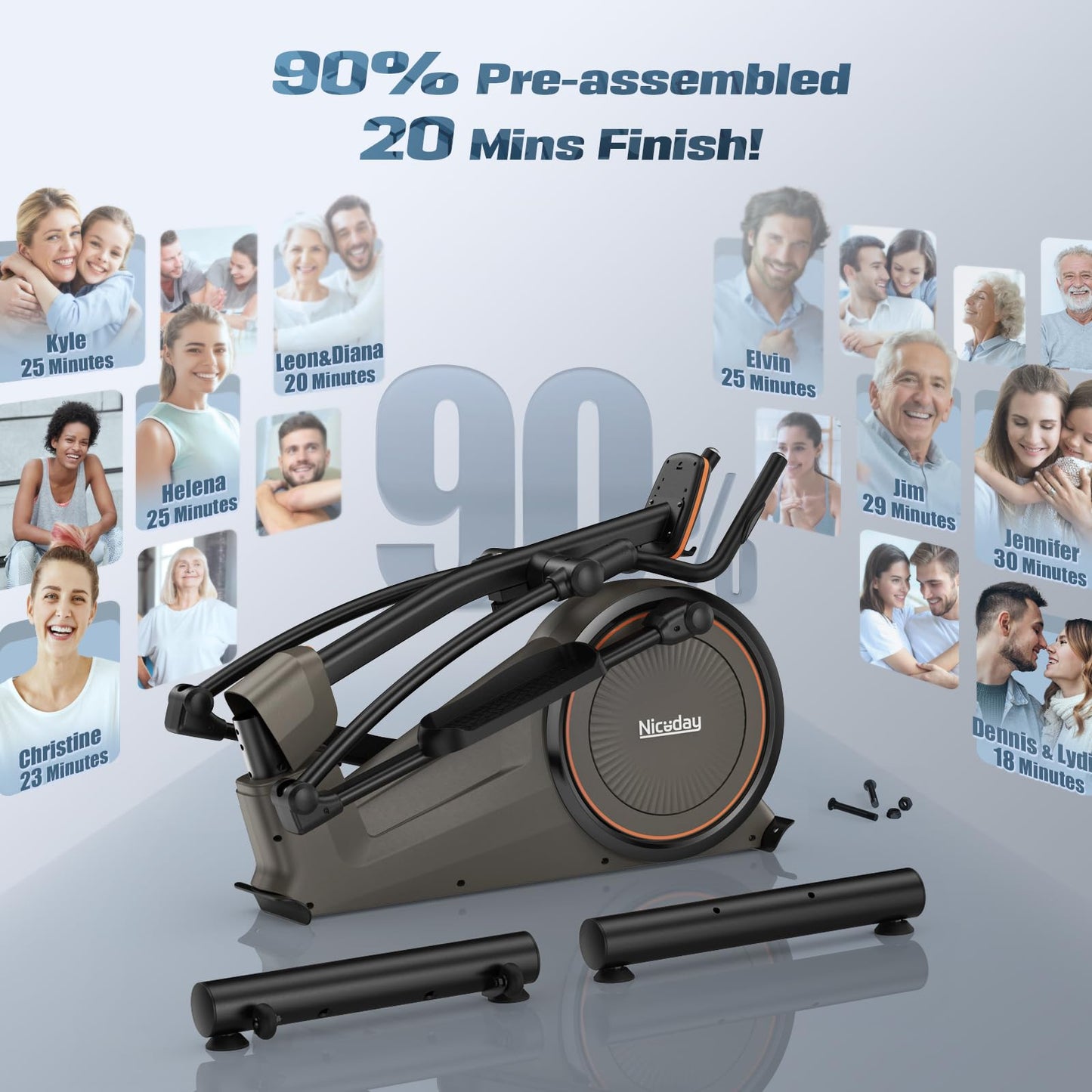 Niceday Elliptical Machine, Elliptical Exercise Machine for Home Use with Hyper-Quiet Magnetic Driving System,18IN Stride, 16 Resistance Levels, 400LBS Loading Capacity, App Supported