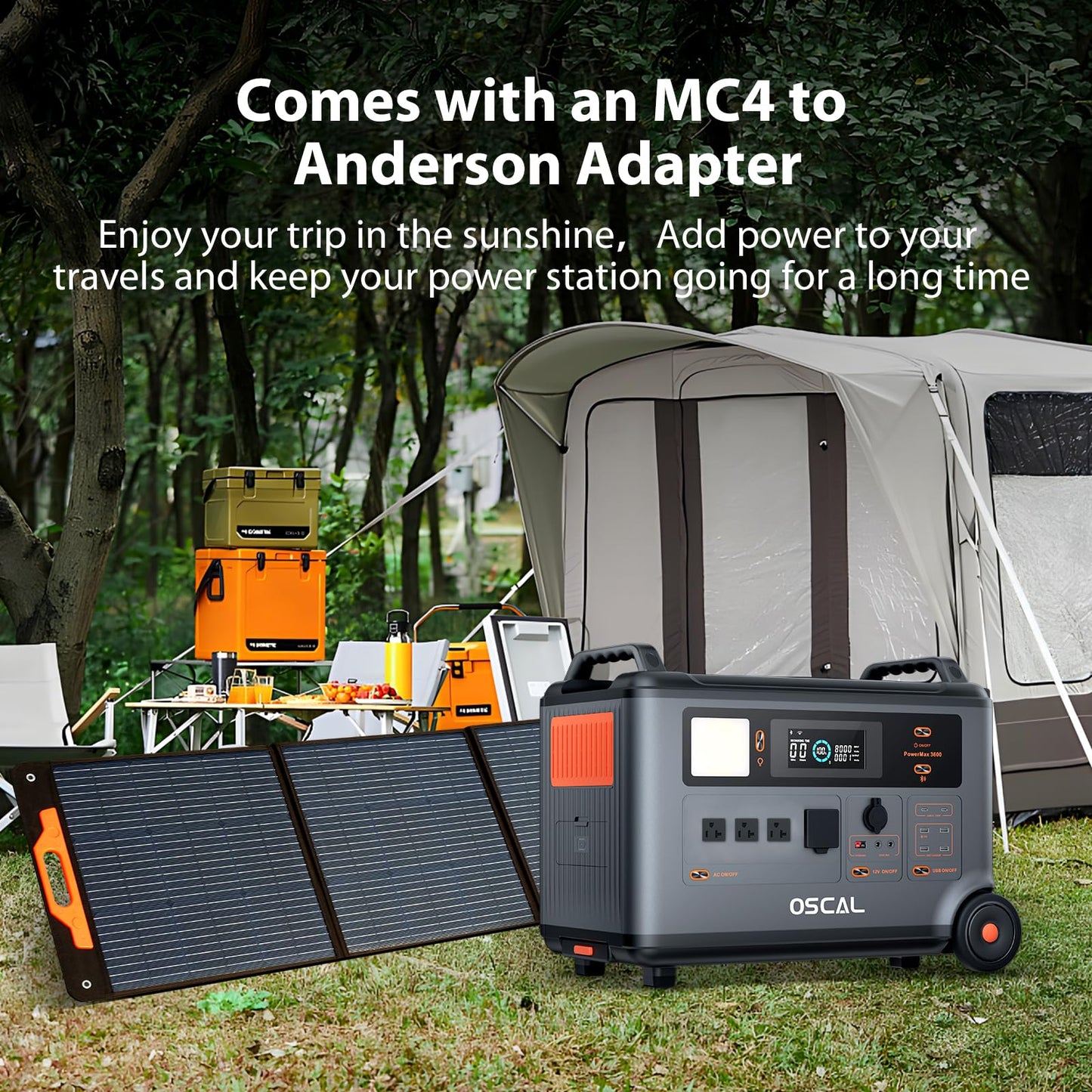 OSCAL PowerMax 3600(Peak 6000W) Portable Power Station with 3x200W Solar Panel, 3600Wh LiFeP04 Solar Generator with AC Outlets, 1.2H Full Charge, 10ms UPS for Home Use, Outdoor Camping, RV Trip