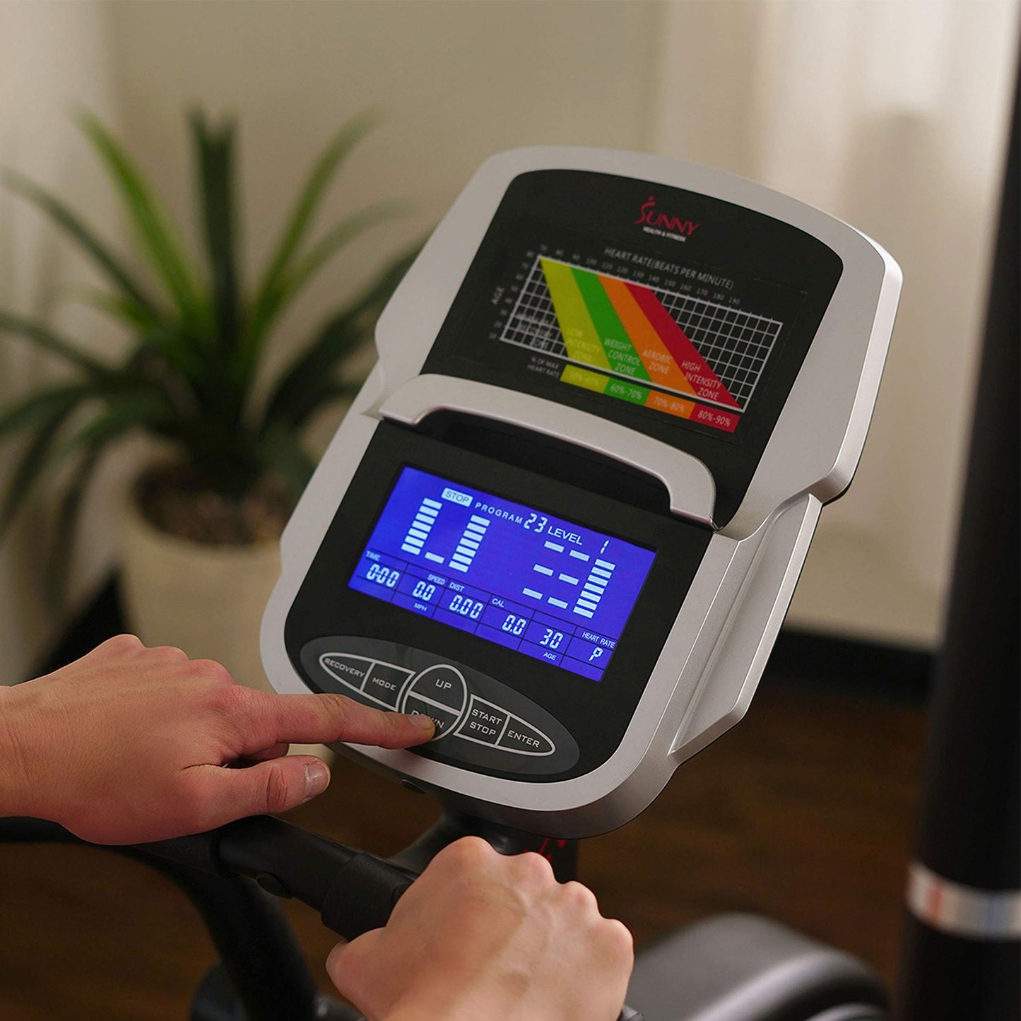 Sunny Health & Fitness Electric Eliptical Trainer Elliptical Machine w/Device Holder, Programmable Monitor and Heart Rate Monitoring, 300 LB Max Weight and 20" Stride - SF-E3875, Black
