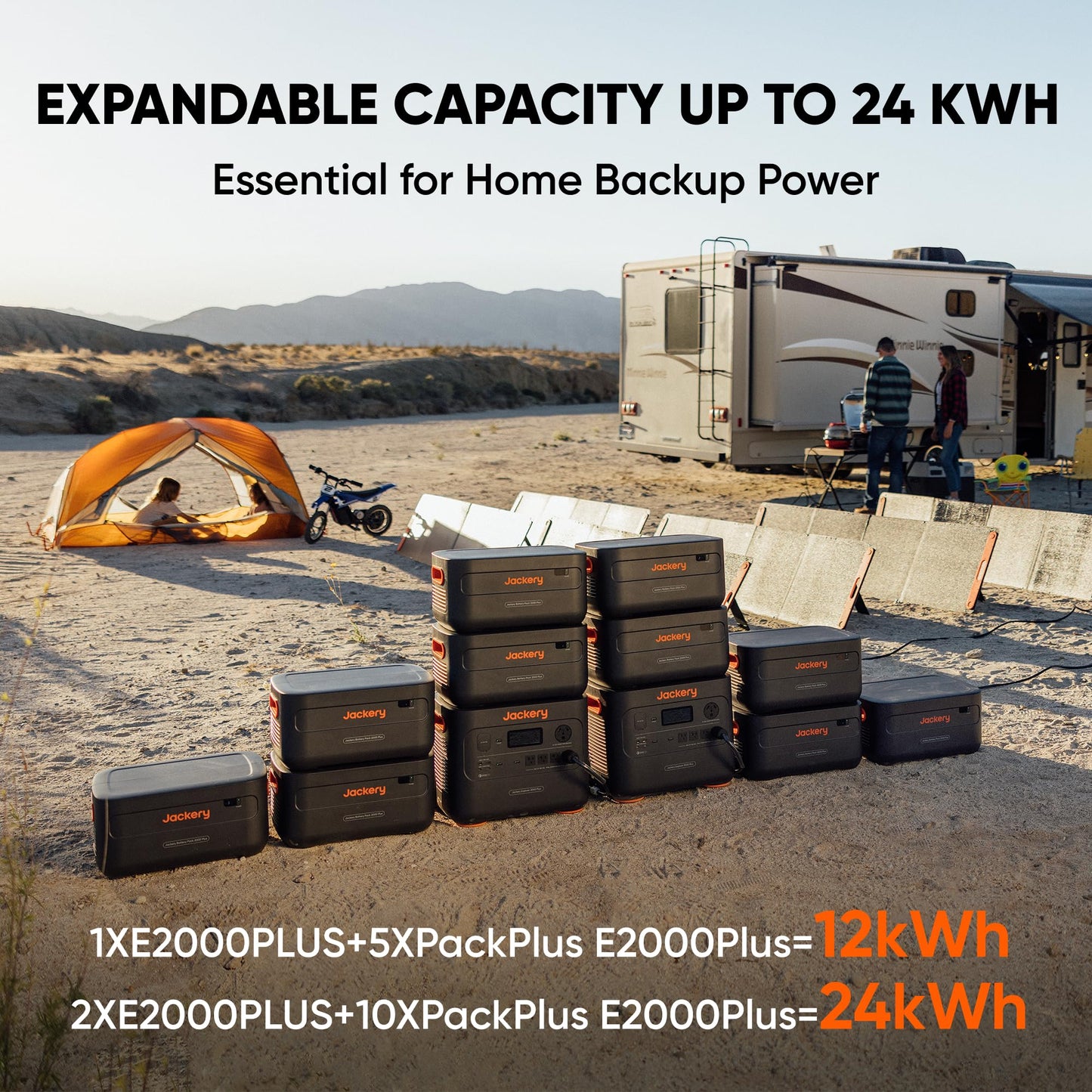 Jackery Solar Generator 4000 Kit, Explorer 2000 Plus and 1X PackPlus E2000 Plus Expandable Battery with 2X200W Solar Panel, 4085 Wh LiFePO4, 3000W Output for Outdoor RV Camping & Home Emergency