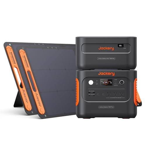Jackery 1000 Plus Solar Generator Kit - 2528Wh Portable Power Station, 2x100W Solar Panels, 2000W Output - For RV, Camping, Emergencies