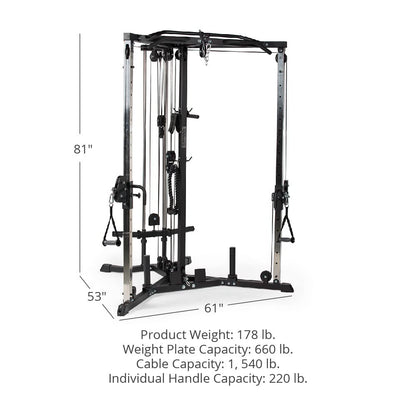 Titan Fitness Plate-Loaded Functional Trainer Cable Crossover Machine, Rated 600 LB Weight Capacity, LAT Tower Low Row Upper Body Specialty Machine