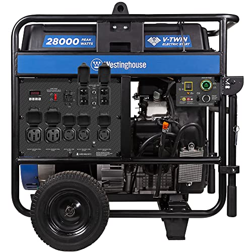 Westinghouse 28000 Peak Watt Home Backup Portable Generator, Remote Electric Start with Auto Choke, Transfer Switch Ready 30A & 50A Outlets, Gas Powered, CO Sensor,Blue