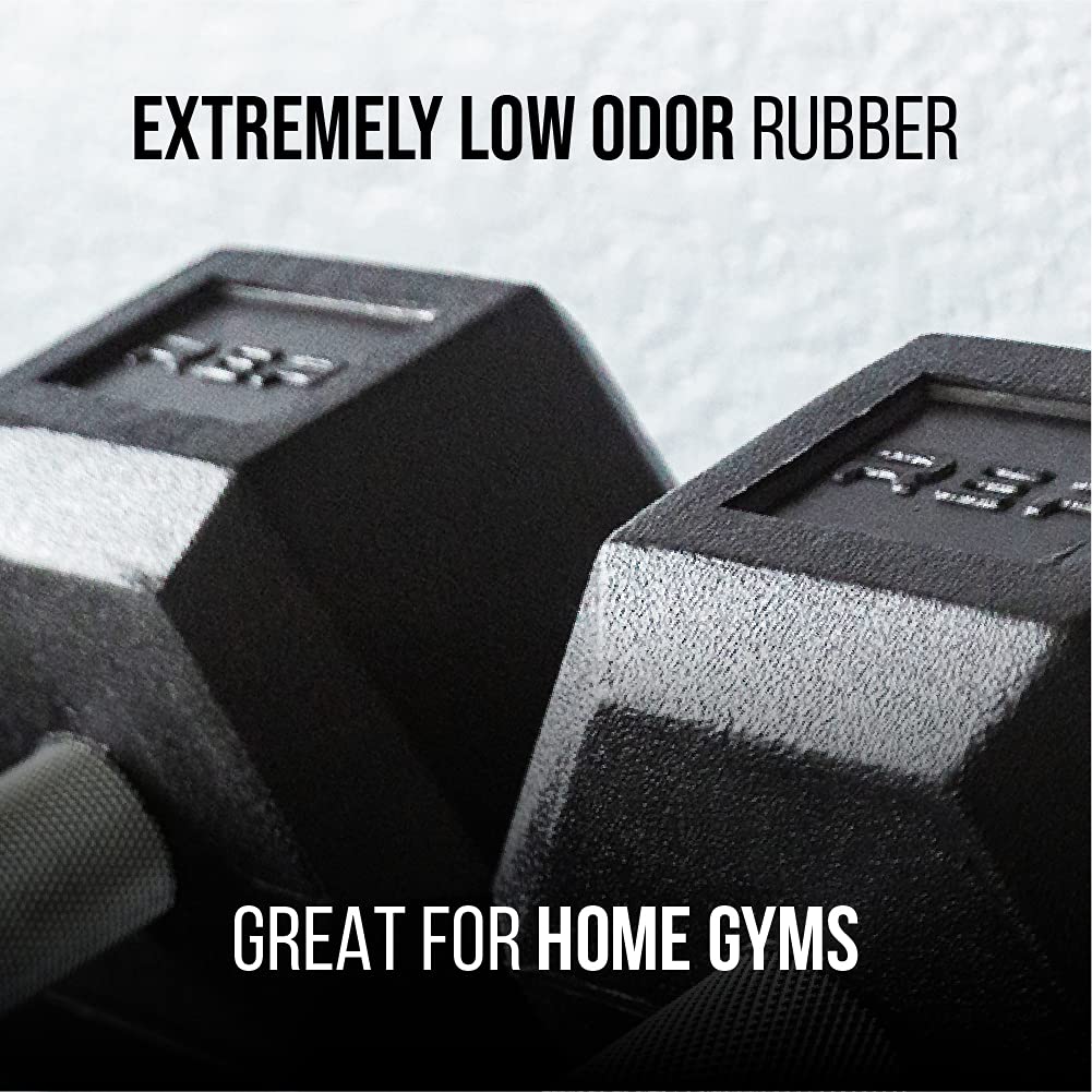 Rep 5-50 lb Rubber Hex Dumbbell Set with 3-Tier Dumbbell Rack and Flat Bench FB-3000
