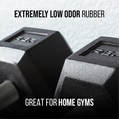 Rep 5-50 lb Rubber Hex Dumbbell Set with 3-Tier Dumbbell Rack and Flat Bench FB-3000