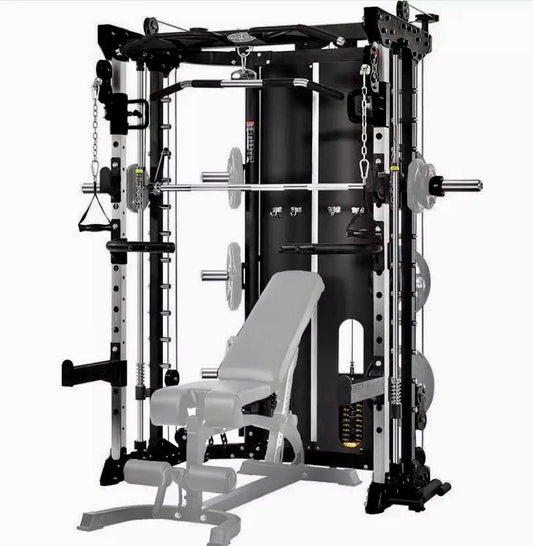 Commercial Home Gym - Smith Machine, Cables with Built in 160 kg Weights (Standard Black)