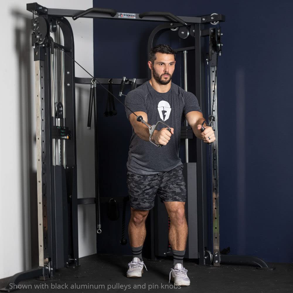 Titan Fitness Functional Trainer, Double Stack 200 LB 2:1 Cable Pull Station Trainer