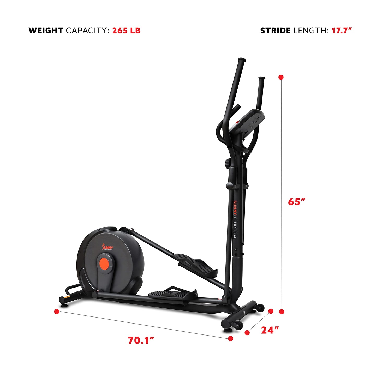 Sunny Health & Fitness Power Stride SMART Elliptical Machine Trainer with 16-Level Magnetic Resistance, Advanced Flywheel and Exclusive SunnyFit® App Enhanced Bluetooth Connectivity - SF-E321005