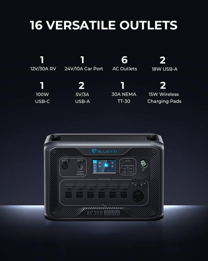 BLUETTI Solar Generator AC300&B300 Modular Power System with PV350 Solar Panel Included, UPS Battery Backup for Home Emergency Power Outage Off Grid