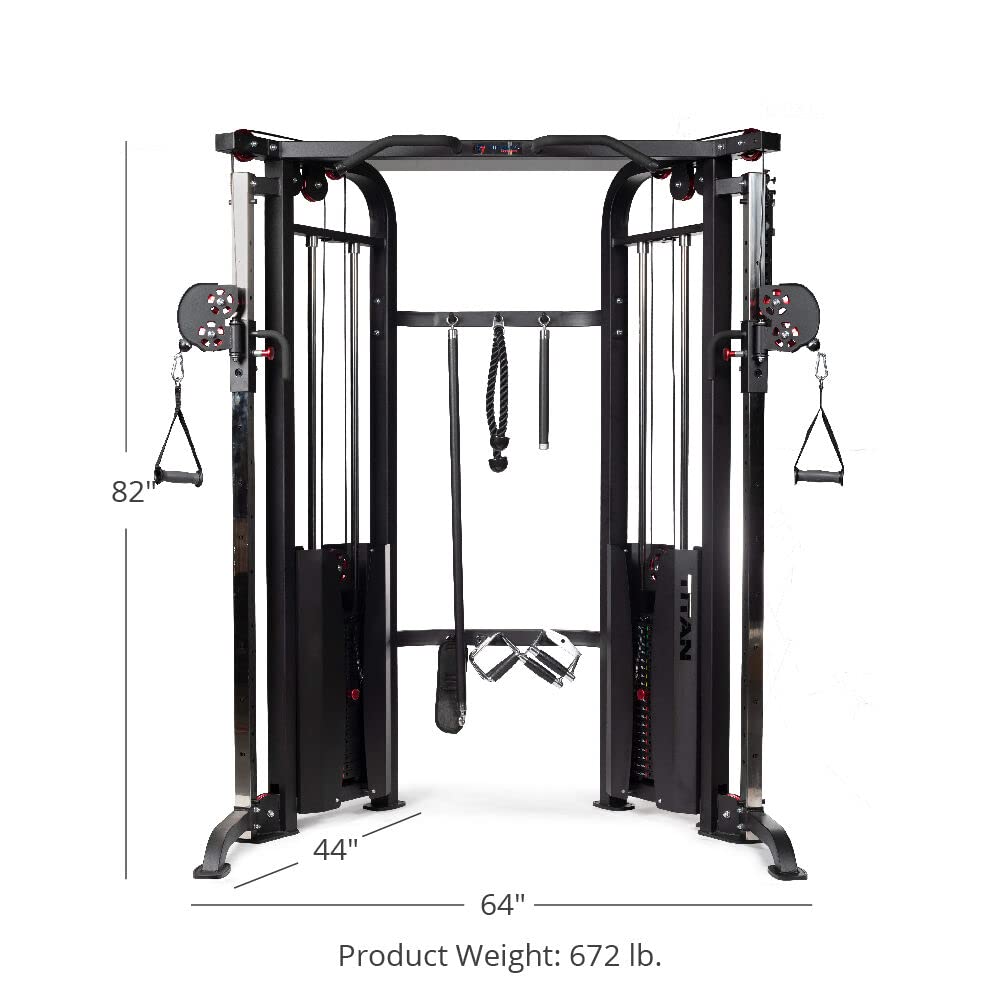 Titan Fitness Functional Trainer, Double Stack 200 LB 2:1 Cable Pull Station Trainer