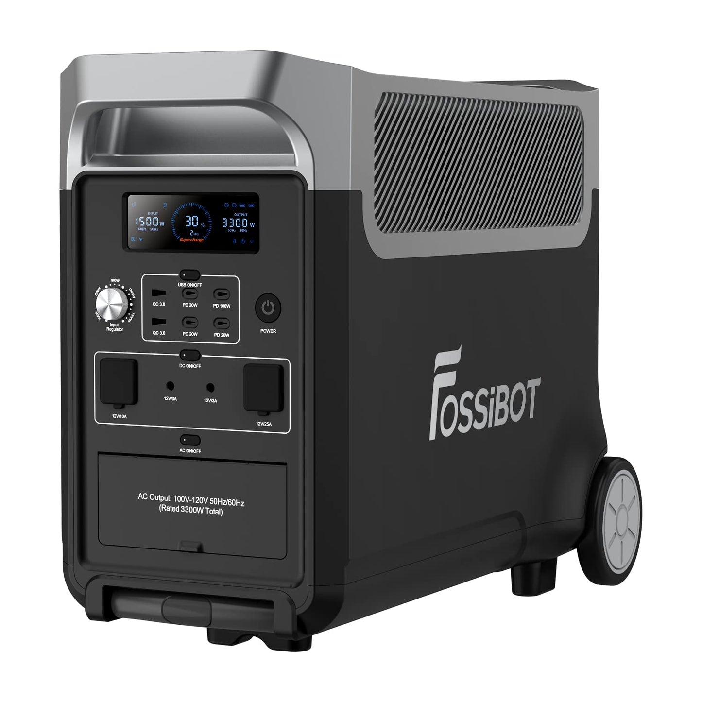FOSSiBOT F3600 Portable Power Station, 3840Wh LiFePO4 Battery with 6×3300W(Surge 6600W) AC Outlets, 1.8H Full Charge, UPS, PD 100W, LED Flashlight, Solar Generator for Camping RV Home Use