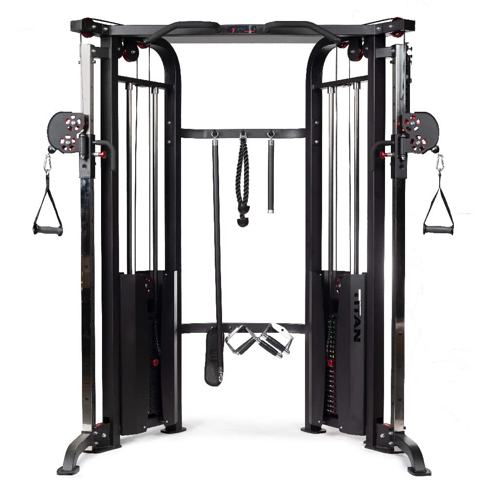 Titan Fitness Functional Trainer, Double Stack 200 LB 2:1 Cable Pull Station Trainer