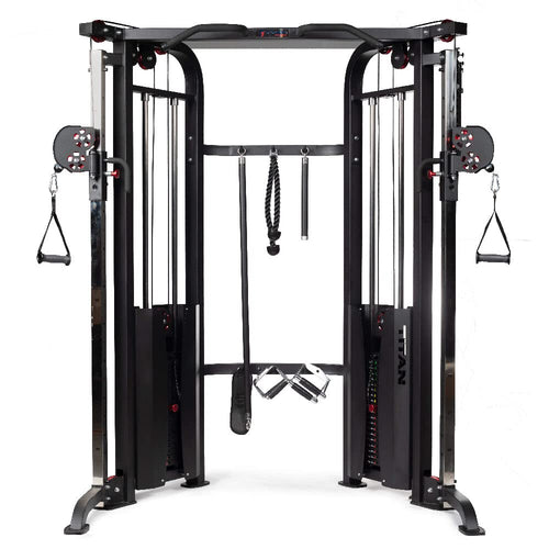 Titan Fitness Functional Trainer, Double Stack 200 LB 2:1 Cable Pull Station Trainer