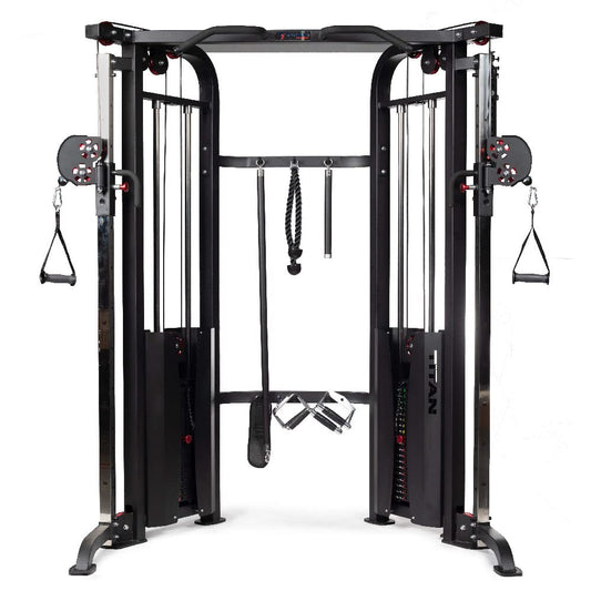 Titan Fitness Functional Trainer, Double Stack 200 LB 2:1 Cable Pull Station Trainer