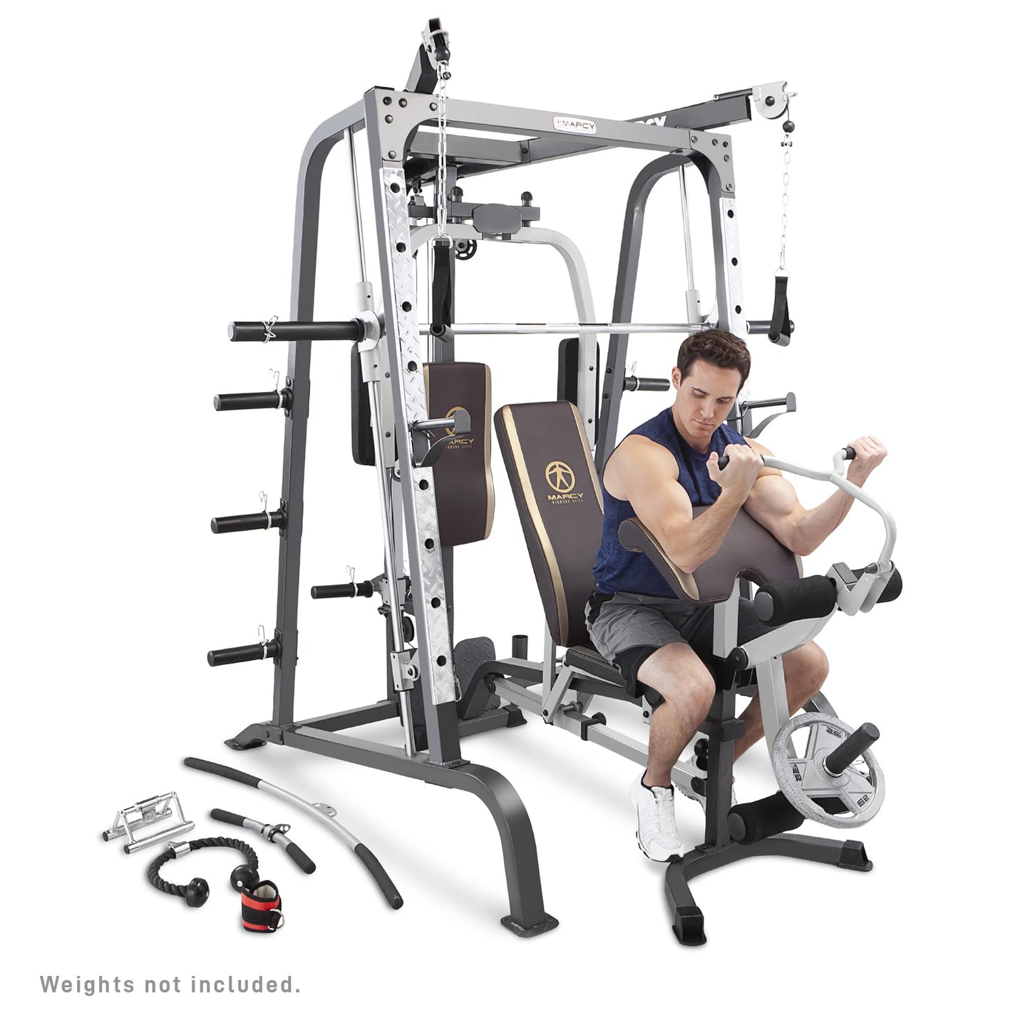 Marcy Smith Cage Workout Machine, Full Body Workout Bench for Home Gym, Gym Equipment with Linear Bearing, Steel MD-9010G (MD-9010)
