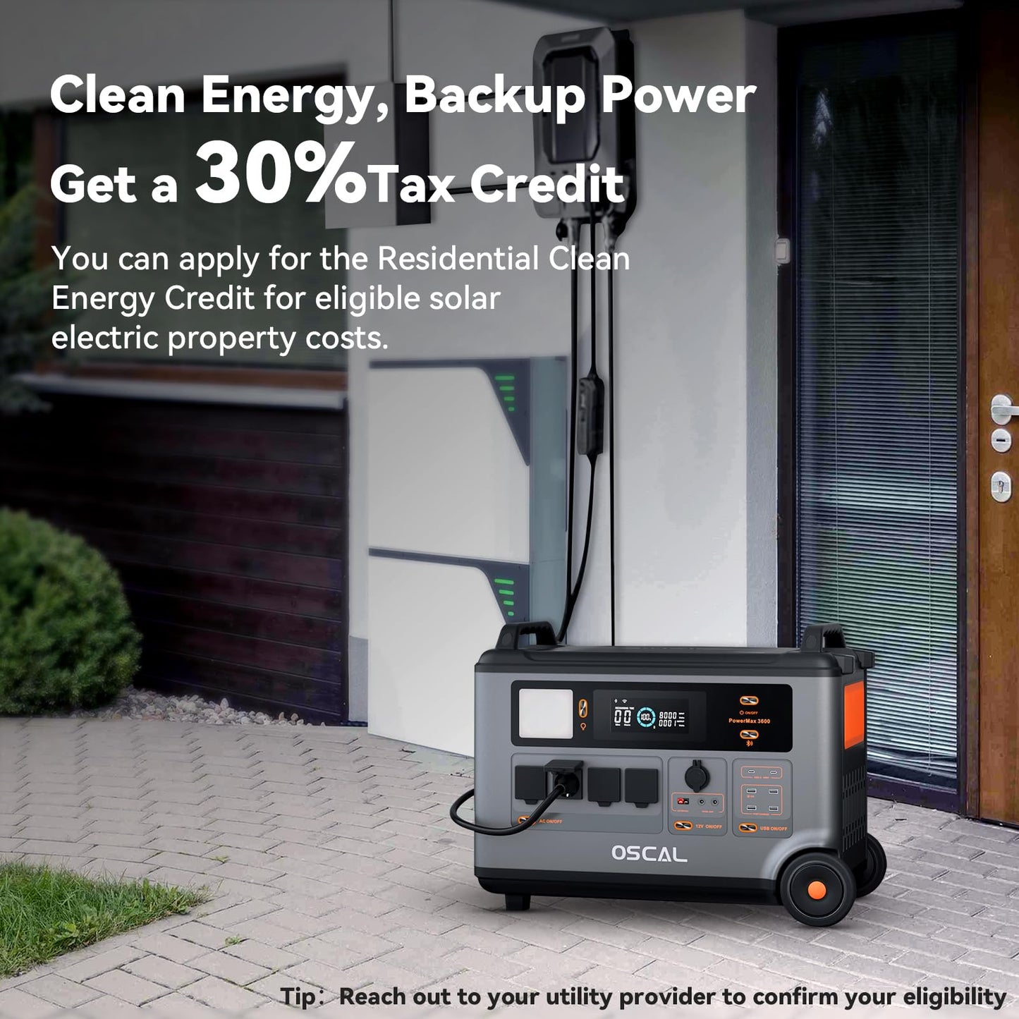 OSCAL PowerMax 3600 Portable Power Station, 3600Wh (Surge 6000W) LiFePO4 Expandable Solar Generator with 4xAC Outlets, 1.2H Full Charge, 10ms UPS for Home emergency, Outdoor Camping, Road Trips