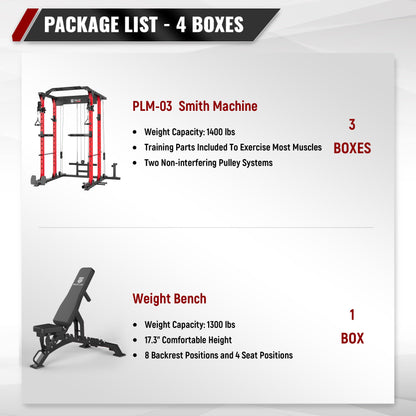 MAJOR LUTIE Fitness Power Cage with Weight Bench, PLM03 All-in-One 1400 lbs Capacity Multi-Function Power Rack with Adjustable Cable Crossover System and More Attachment 2023 Version (Red)
