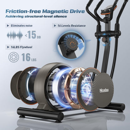 Niceday Elliptical Machine, Elliptical Exercise Machine for Home Use with Hyper-Quiet Magnetic Driving System,18IN Stride, 16 Resistance Levels, 400LBS Loading Capacity, App Supported