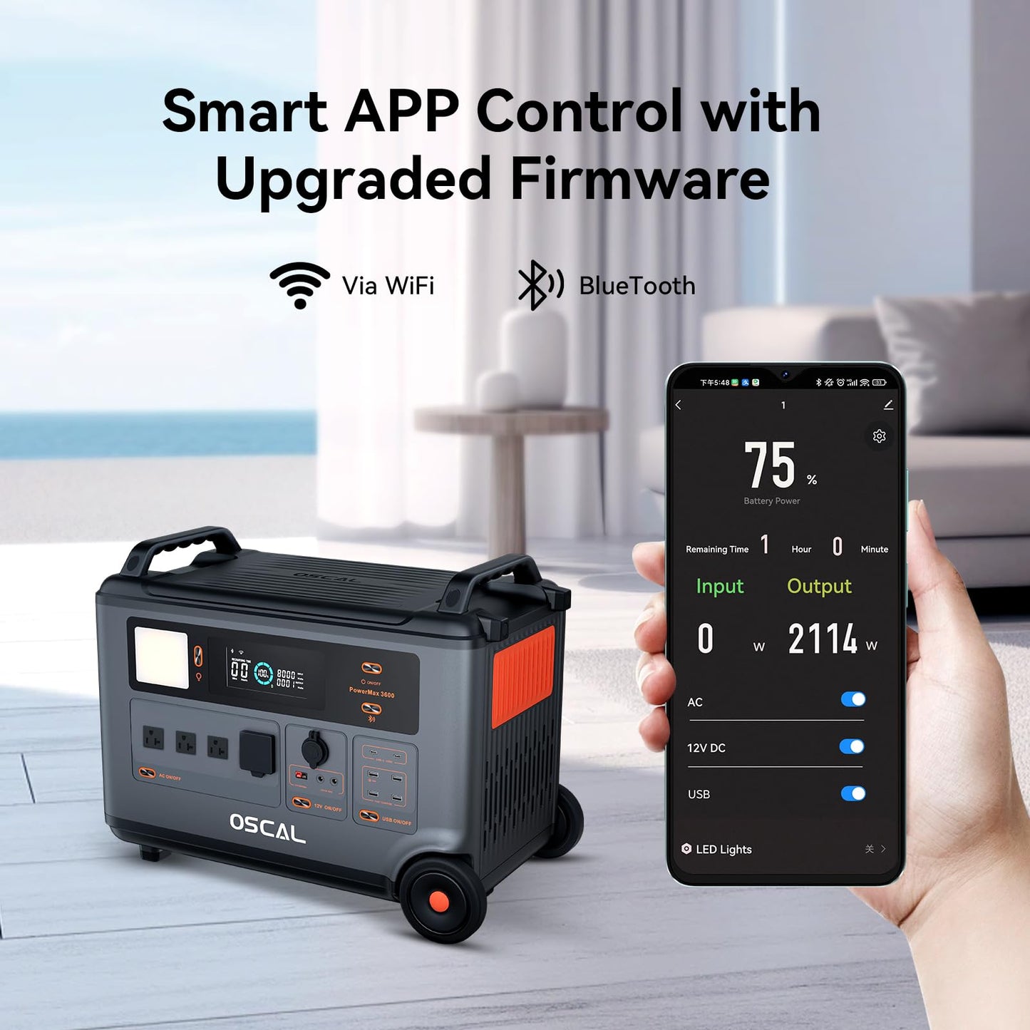 OSCAL PowerMax 3600(Peak 6000W) Portable Power Station with 3x200W Solar Panel, 3600Wh LiFeP04 Solar Generator with AC Outlets, 1.2H Full Charge, 10ms UPS for Home Use, Outdoor Camping, RV Trip