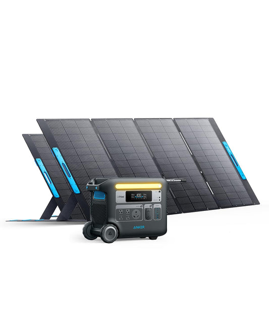 Anker SOLIX F2000 Solar Generator, 2048Wh Portable Power Station with LiFePO4 Batteries and 2× 400W Solar Panel, GaNPrime Technology, 4 AC Outlets Up to 2400W for Home, Power Outages, Camping, and RVs