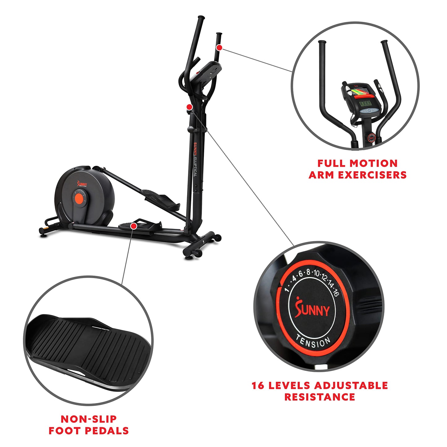 Sunny Health & Fitness Power Stride SMART Elliptical Machine Trainer with 16-Level Magnetic Resistance, Advanced Flywheel and Exclusive SunnyFit® App Enhanced Bluetooth Connectivity - SF-E321005