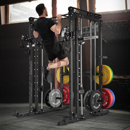RitFit M1 Smith Machine with Cable Crossover System, Multi-function Squat Rack Power Cage for Home Gym, Power Rack and Packages