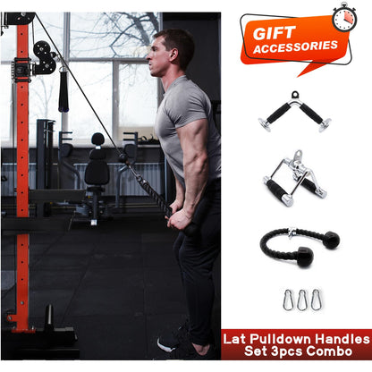 RitFit Multi-Function Garage & Home Gym Package includes 1000LBS Power Cage PPC03 with Cable Crossover System, Weight Bench, Olympic Barbell Weight Set, Full Body Workout-BLK,Rubber Plate 140lbs