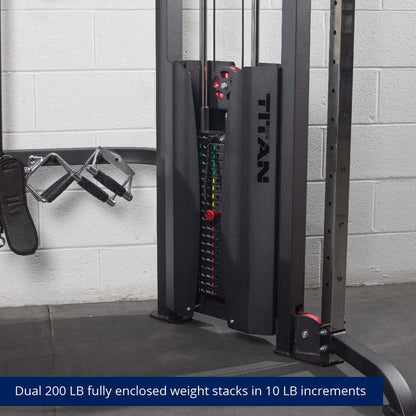 Titan Fitness Functional Trainer, Double Stack 200 LB 2:1 Cable Pull Station Trainer