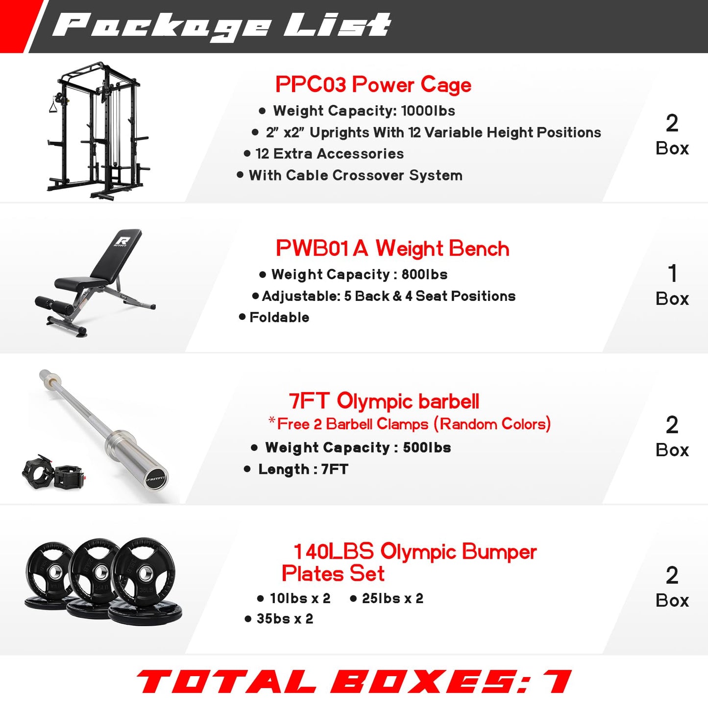 RitFit Multi-Function Garage & Home Gym Package includes 1000LBS Power Cage PPC03 with Cable Crossover System, Weight Bench, Olympic Barbell Weight Set, Full Body Workout-BLK,Rubber Plate 140lbs