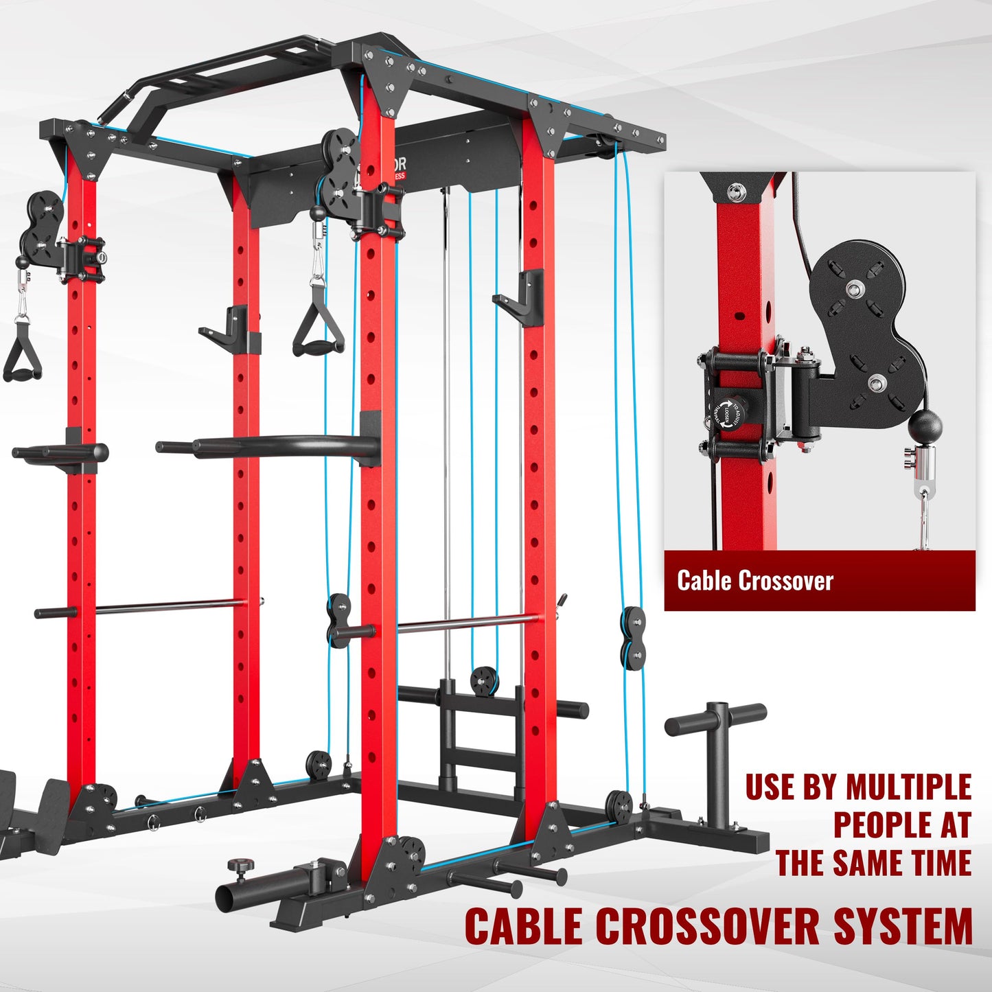MAJOR LUTIE Fitness Power Cage with Weight Bench, PLM03 All-in-One 1400 lbs Capacity Multi-Function Power Rack with Adjustable Cable Crossover System and More Attachment 2023 Version (Red)