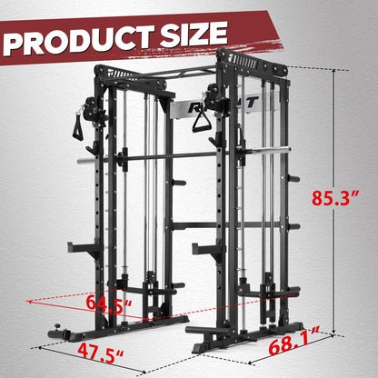 RitFit M1 Smith Machine with Cable Crossover System, Multi-function Squat Rack Power Cage for Home Gym, Power Rack and Packages