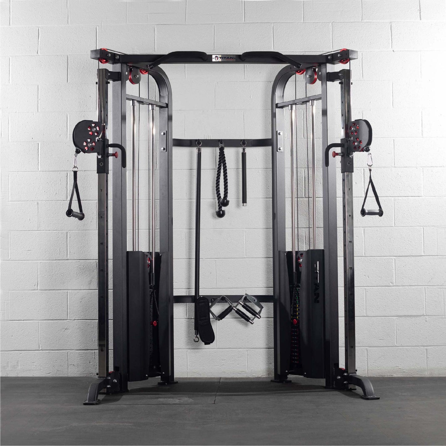 Titan Fitness Functional Trainer, Double Stack 200 LB 2:1 Cable Pull Station Trainer