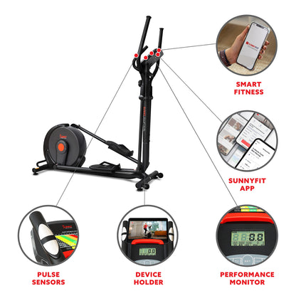 Sunny Health & Fitness Power Stride SMART Elliptical Machine Trainer with 16-Level Magnetic Resistance, Advanced Flywheel and Exclusive SunnyFit® App Enhanced Bluetooth Connectivity - SF-E321005