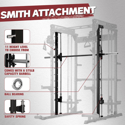 RitFit M1 Smith Machine with Cable Crossover System, Multi-function Squat Rack Power Cage for Home Gym, Power Rack and Packages