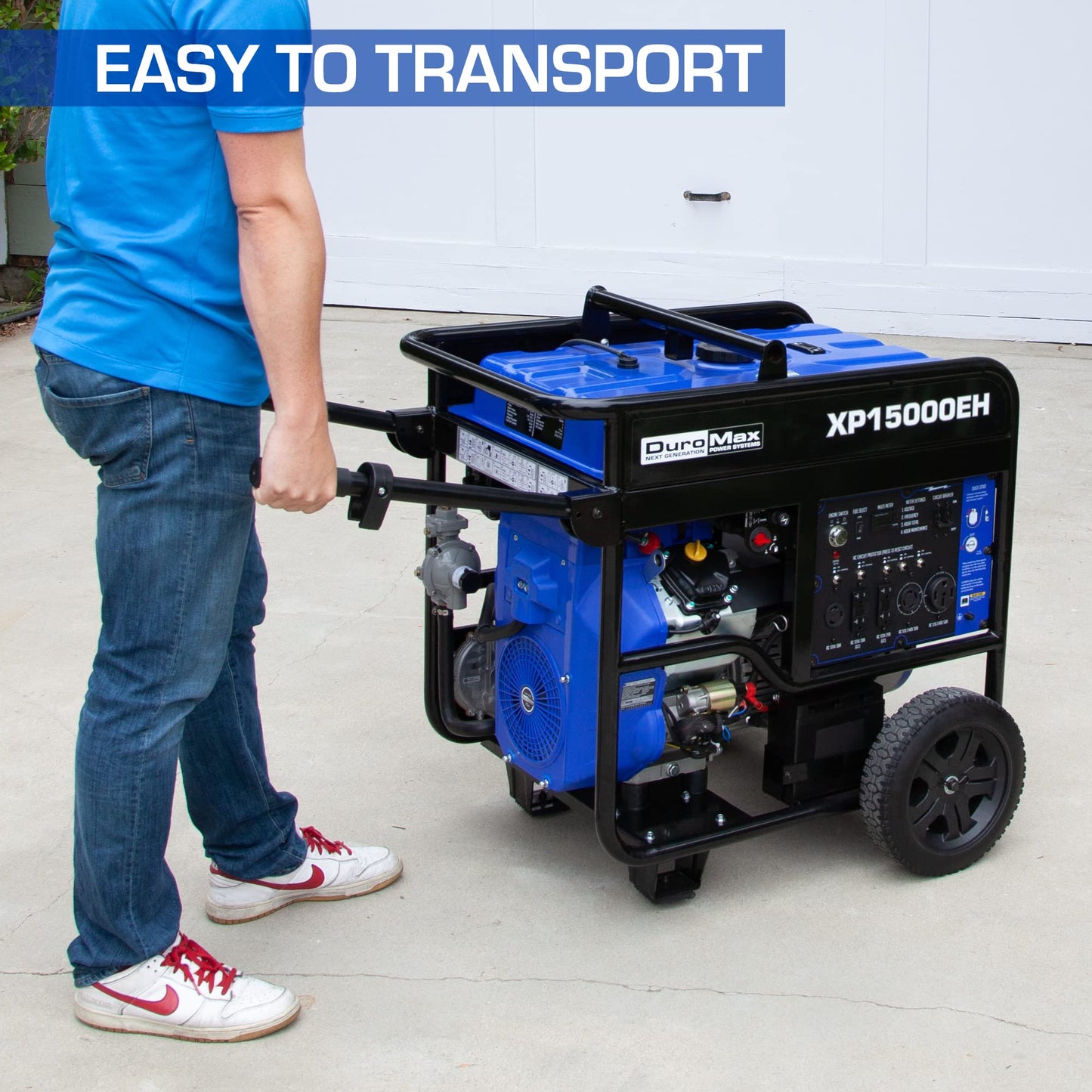 DuroMax XP15000EH Dual Fuel Portable Generator-15000 Watt Gas or Propane Powered Electric Start-Home Back Up & RV Ready, 50 State Approved, Blue and Black
