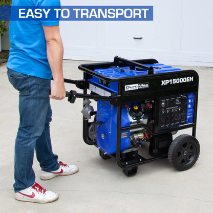 DuroMax XP15000EH Dual Fuel Portable Generator-15000 Watt Gas or Propane Powered Electric Start-Home Back Up & RV Ready, 50 State Approved, Blue and Black