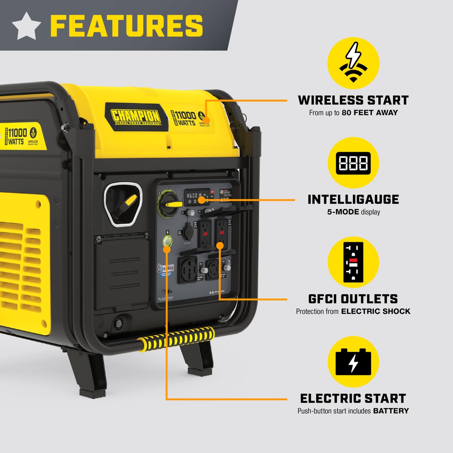 Champion Power Equipment 11,000-Watt Wireless Remote Start Home Backup Portable Inverter Generator with Quiet Technology and CO Shield