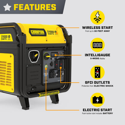 Champion Power Equipment 11,000-Watt Wireless Remote Start Home Backup Portable Inverter Generator with Quiet Technology and CO Shield