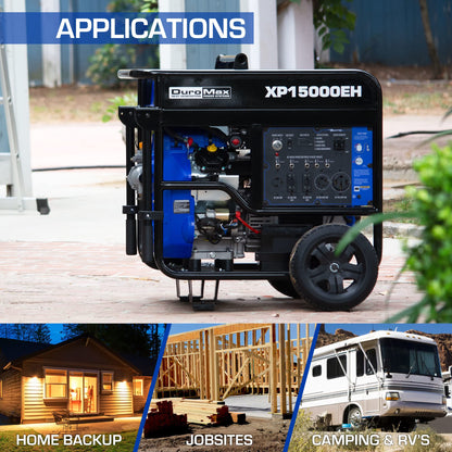 DuroMax XP15000EH Dual Fuel Portable Generator-15000 Watt Gas or Propane Powered Electric Start-Home Back Up & RV Ready, 50 State Approved, Blue and Black