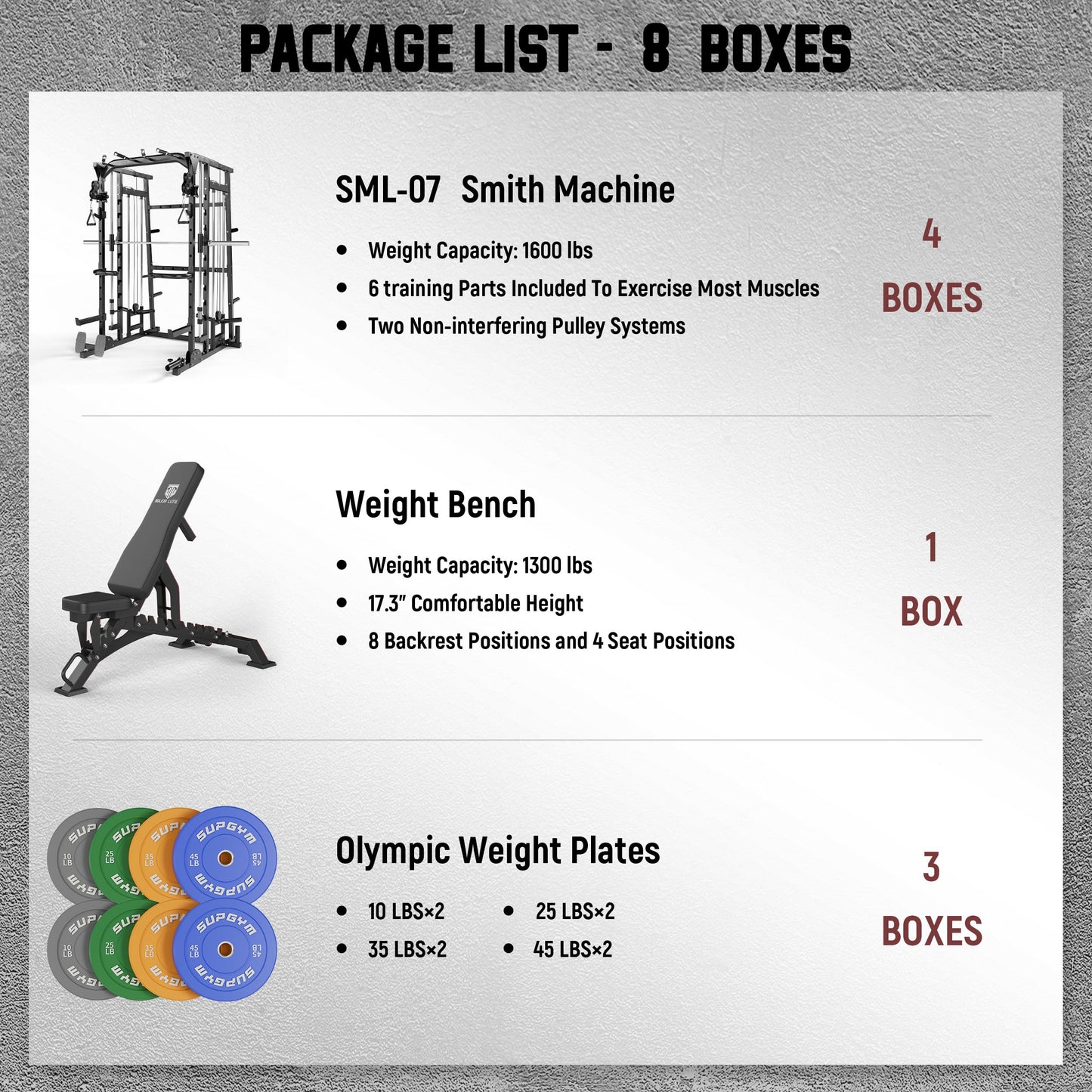 MAJOR LUTIE Fitness Smith Machine with Weight Bench and 230LBS Olympic Plates, SML07 All-In-One Home Gym Black Power Cage with Smith Bar and Two LAT Pull-Down Systems and Cable Crossover Machine Black