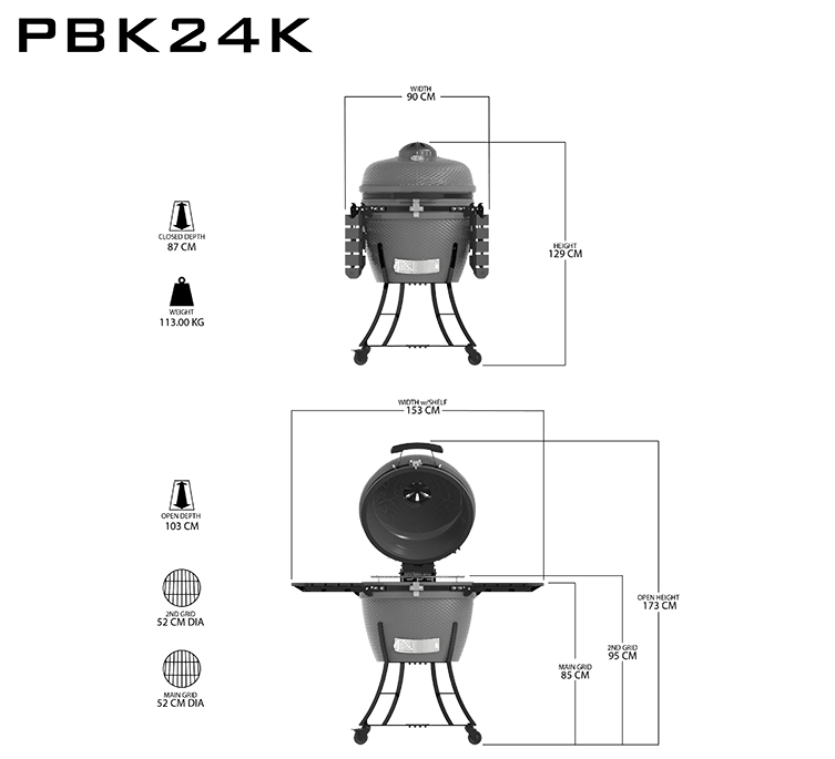 Pit Boss K24 24" (60cm) Grey Ceramic Kamado BBQ with Cover